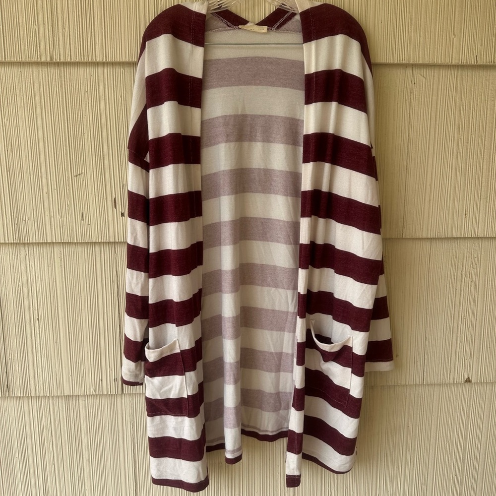 Striped Burgundy and White Cardigan